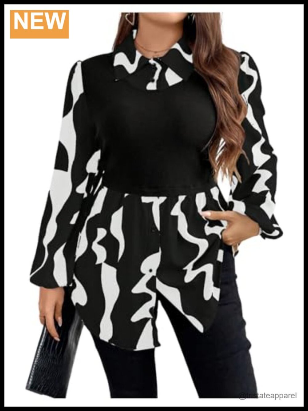 Floerns Plus Size Leopard Print Bishop Long Sleeve Button Down Blouse
